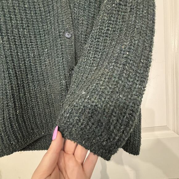 VTG LL Bean Alpaca Wool Blue Green Sweater Cardi Chunky Knit Button V Neck Italy - Picture 5 of 11